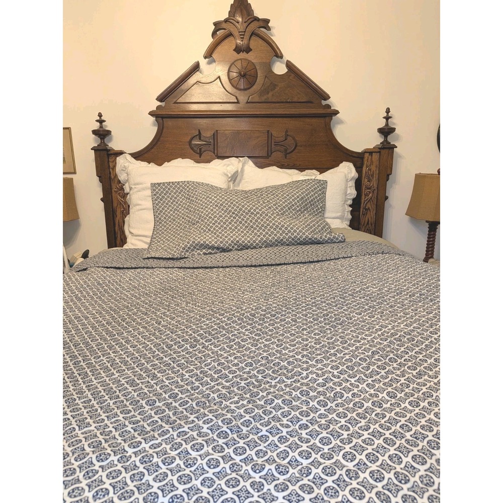Ralph Lauren Chaps Indigo Mosaic King Coverlet & Sham Navy Quilt Bedspread